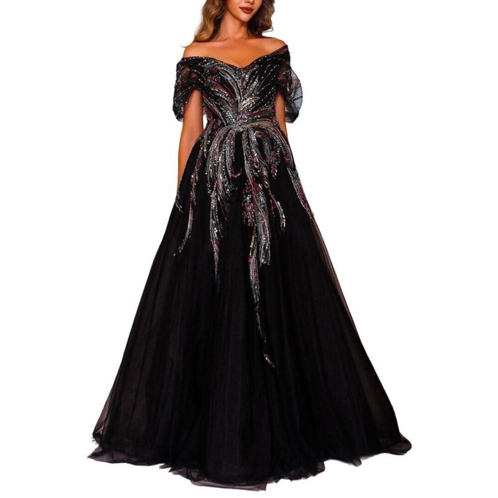 Terani Couture Womens  Off Shoulder Embellished Maxi Dress